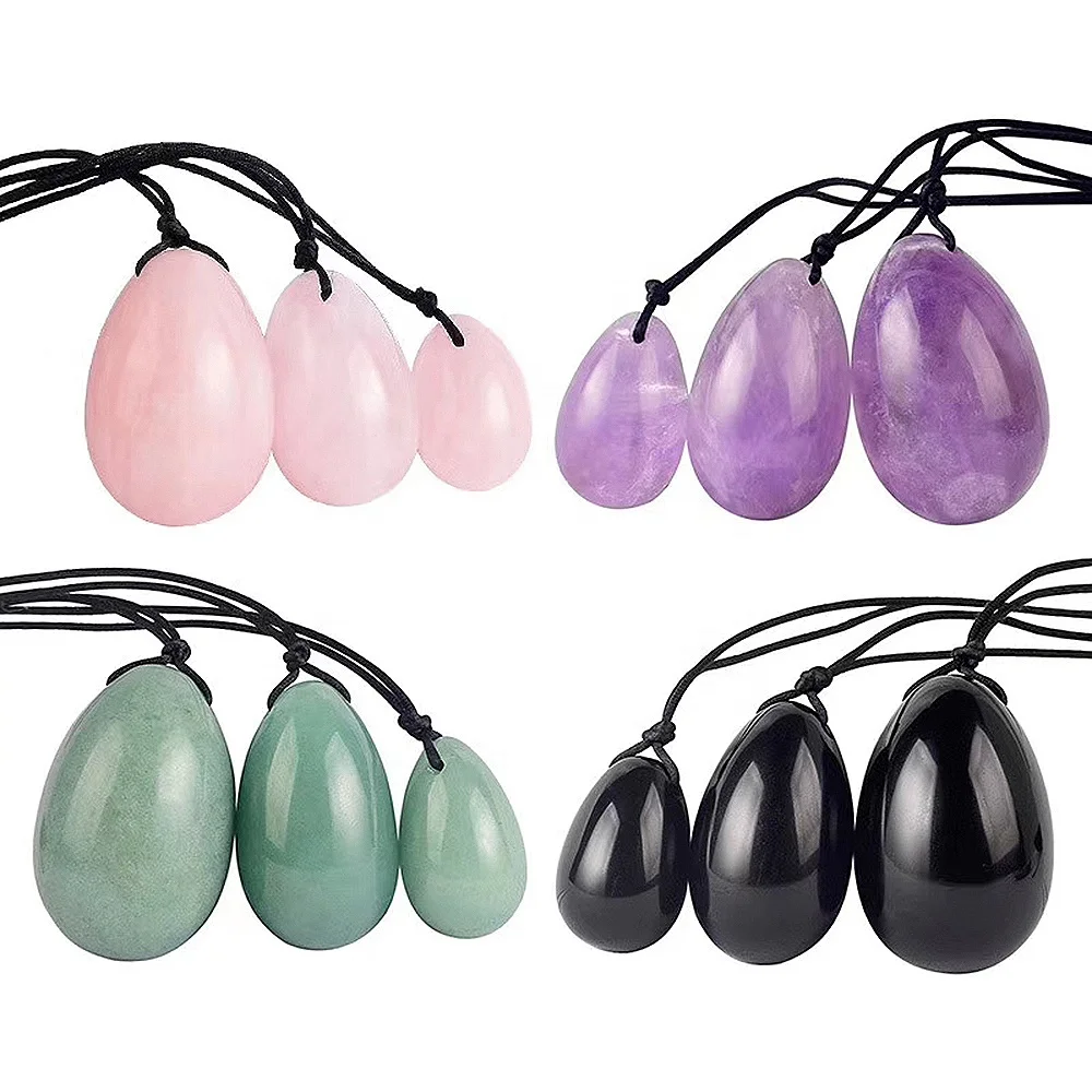 

Natural Jade Rose Quartz Healing Stones Kegel Balls Yoni Eggs Jade Gemstones Yoni Eggs 3-pcs Set, Pink