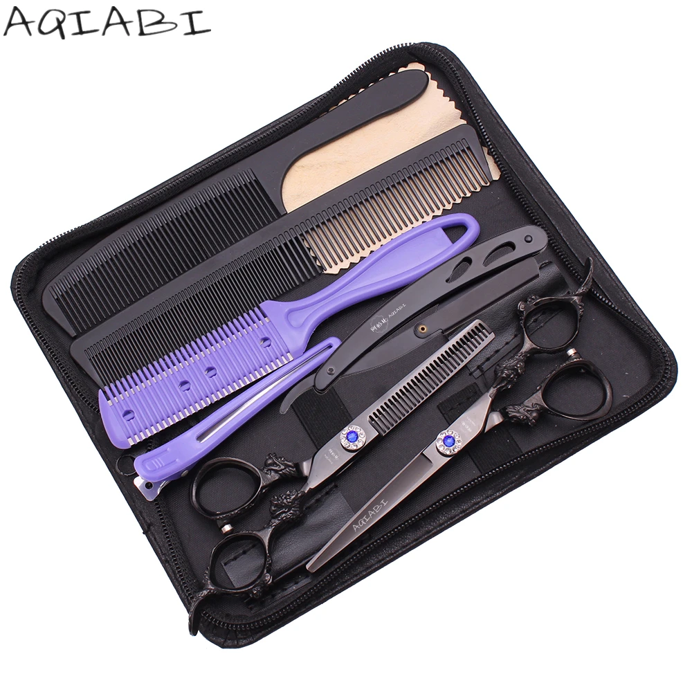 

Hairdresser Scissors Set 5.5" 6" Japan 440C Stainless Hair Cutting Scissors / Shears Professional Barber Shop Haircut Set A9004, Black color