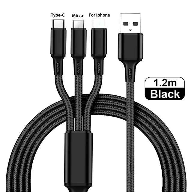 

Free Sample Products Nylon Braided Mobile Phone Fast Charging Three in One USB Charger Cable