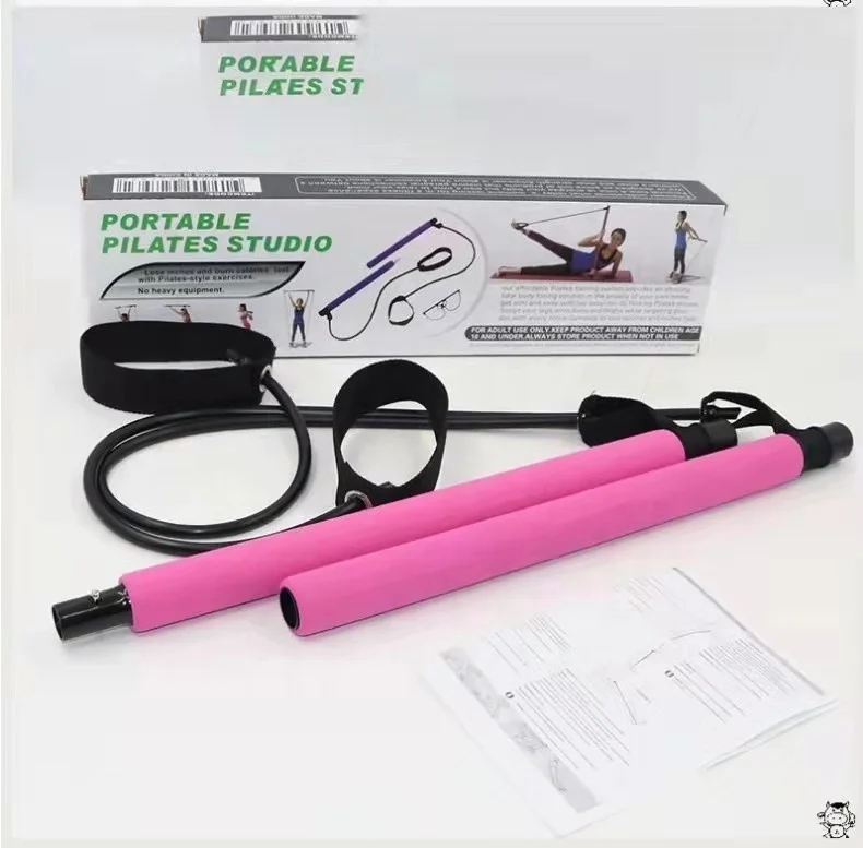 

Exercise Portable Adjustable Pilates Equipment Yoga Bar Pilates Stick With Foot Straps And Adjustable Elastic Band, Pink, purple,black,blue