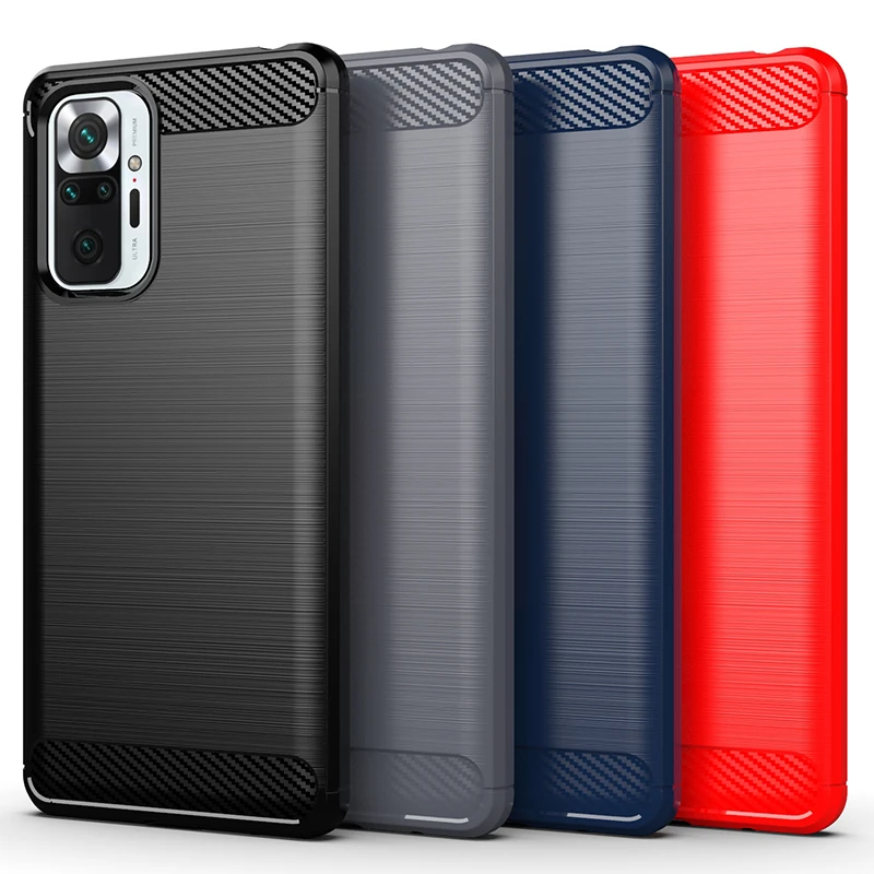

Hot sale Carbon Fiber Tpu Shockproof Soft Silicone Mobile Cell Phone Case Back Cover Accessories For Redmi Note 10 Pro, 4 colors