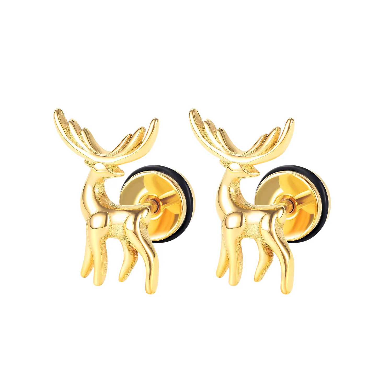 

New fashion stainless steel christmas deer stud earrings men women