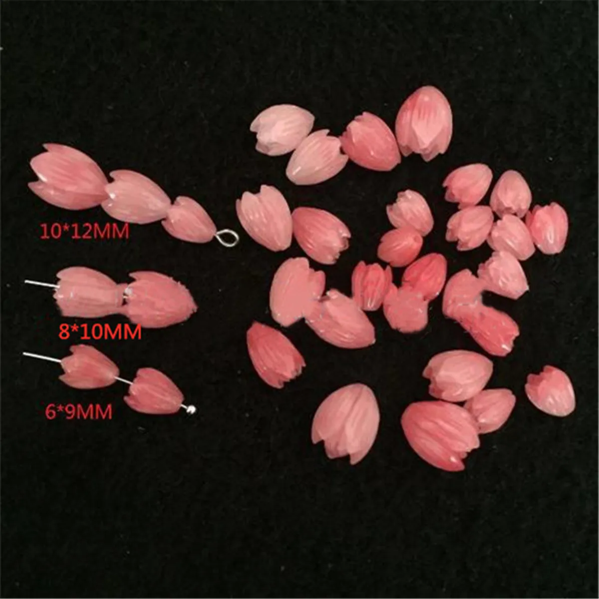 Women Fashion Vintage Natural Coral Pink Carved Tulips Flower DIY Loose Beads Charms Gemstone Jewelry Accessories