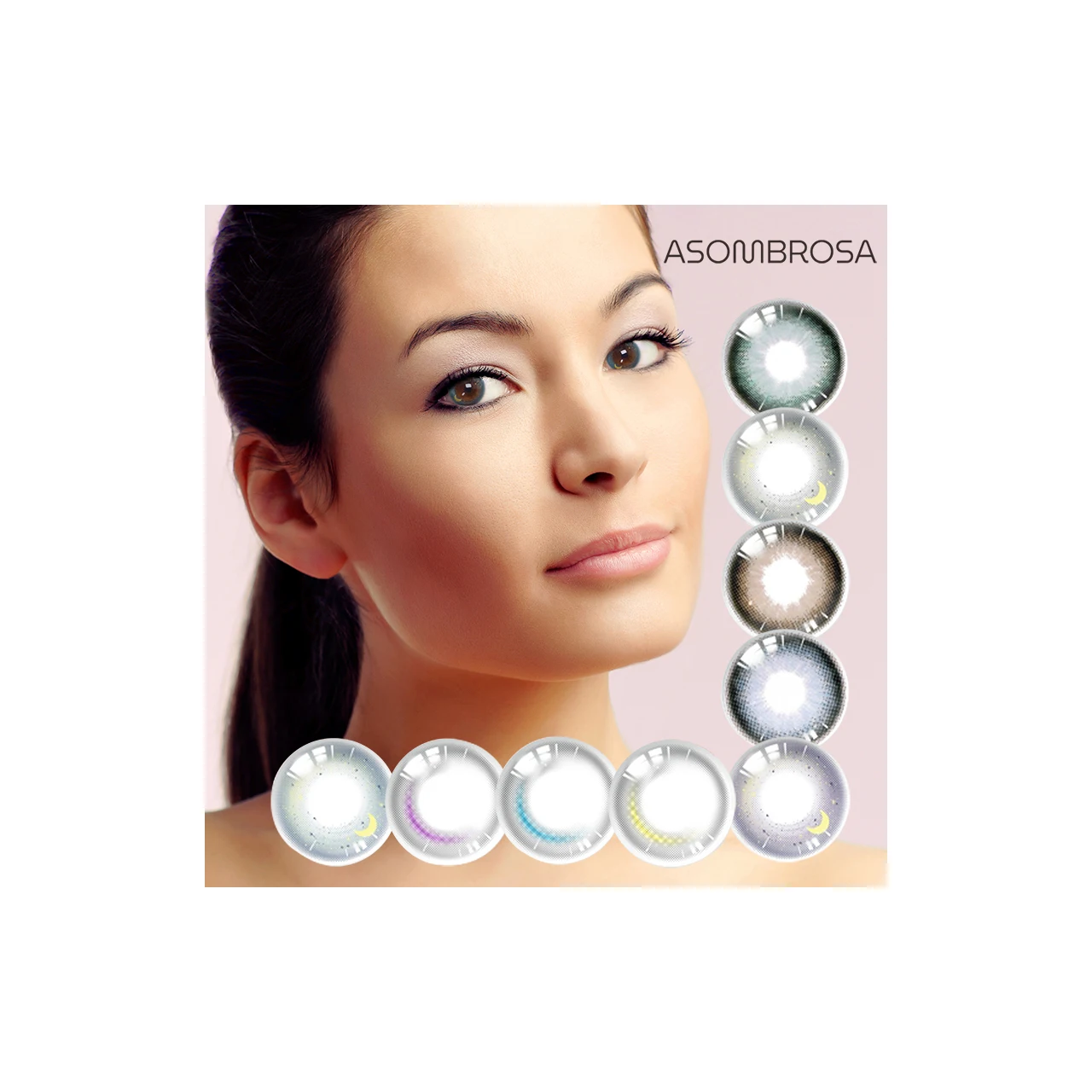 

ASOMBROSA Bebe New Moon Prescription Cosplay Lens Icy Gray Purple Brown Green Blend Yearly Soft Colored Cosmetic Contact Lenses, 9 colors