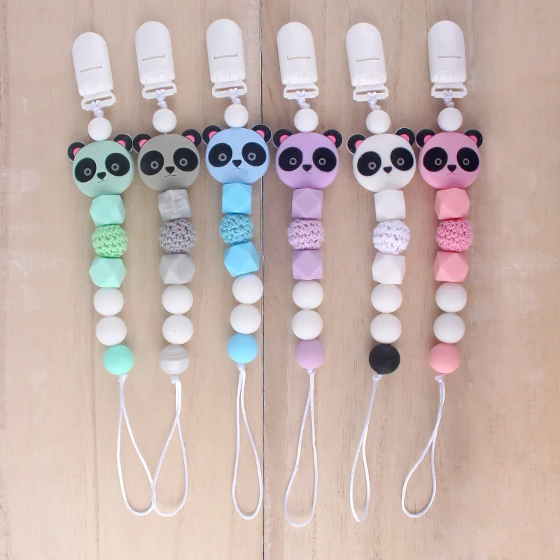 

Baby Dummy Silicone Panda Teething beads Pacifier Chain Clip Infant Chewable Pacifier holder Clip