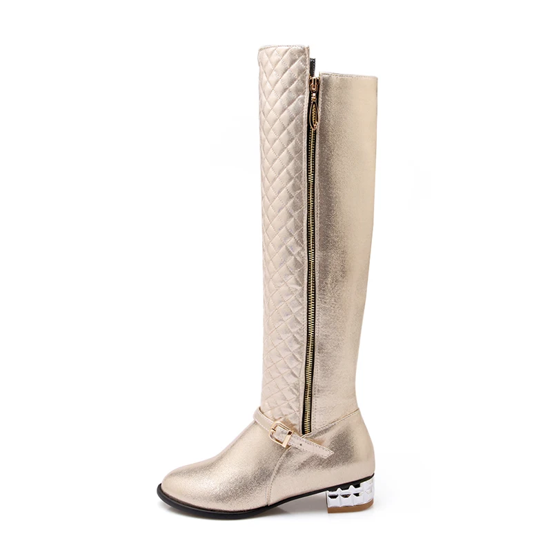 

Fashion Zipper Casual Low Heel Long Shoes Woman Knee High Boots Women Silver Gold Women High Riding Boots, Gold/silver/black