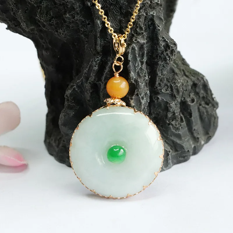 

Natural A Cargo Emerald Pendant Peace Buckle Jade Pendant Lanyard Necklace Factory Wholesale Delivery FC3032313