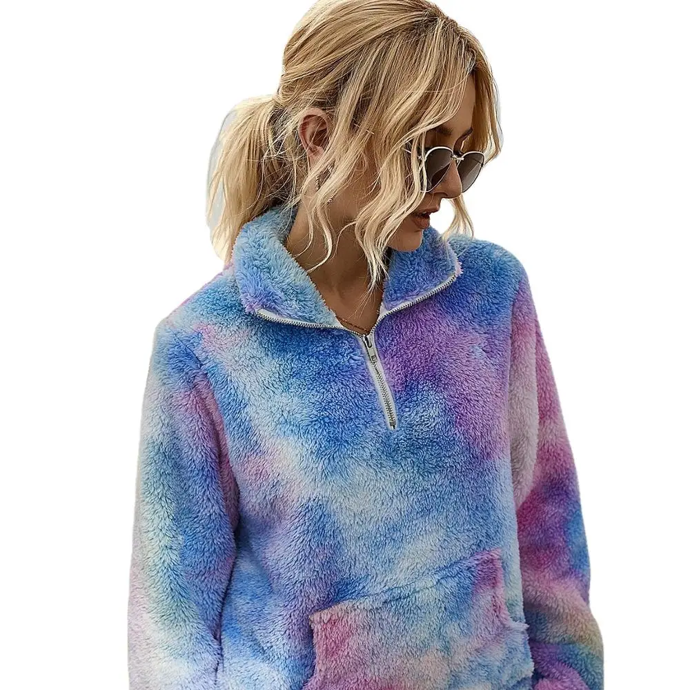 

New Fashion Warm Winter Thick Faux Sherpa Fleece Women Pullover Tie Dye Hoodie