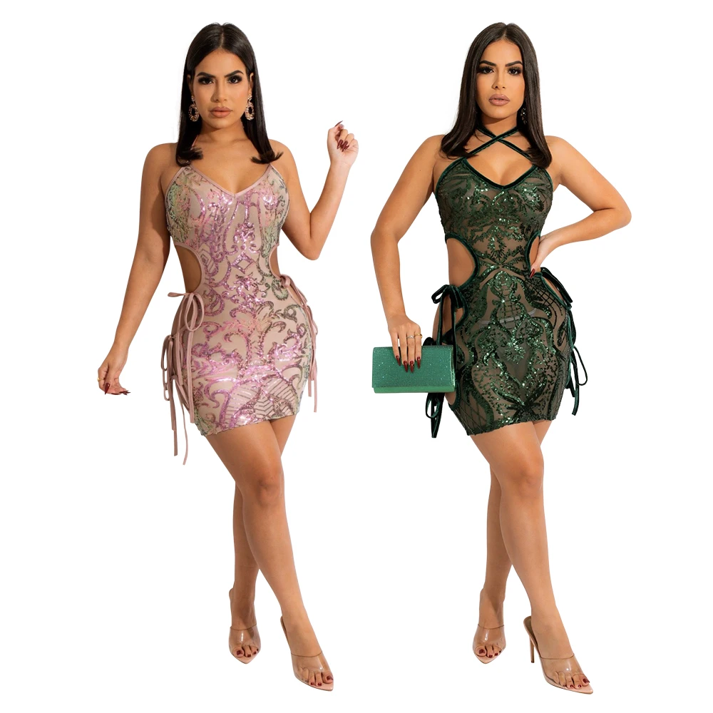 

Hot Sell Elegant Playsuits Bodycon Rompers Sequined Bandage Backless Sexy Jumpsuit for Women, Customized color