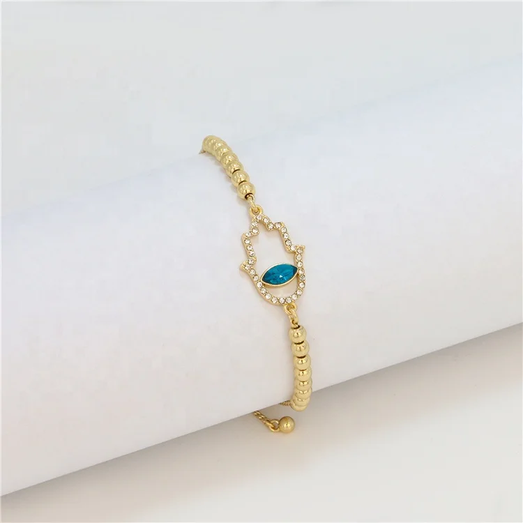 

BXY fashion minimalist brass crystal hamsa gold plated jewelry accessories gemstone women bracelet charm evil eye bracelet