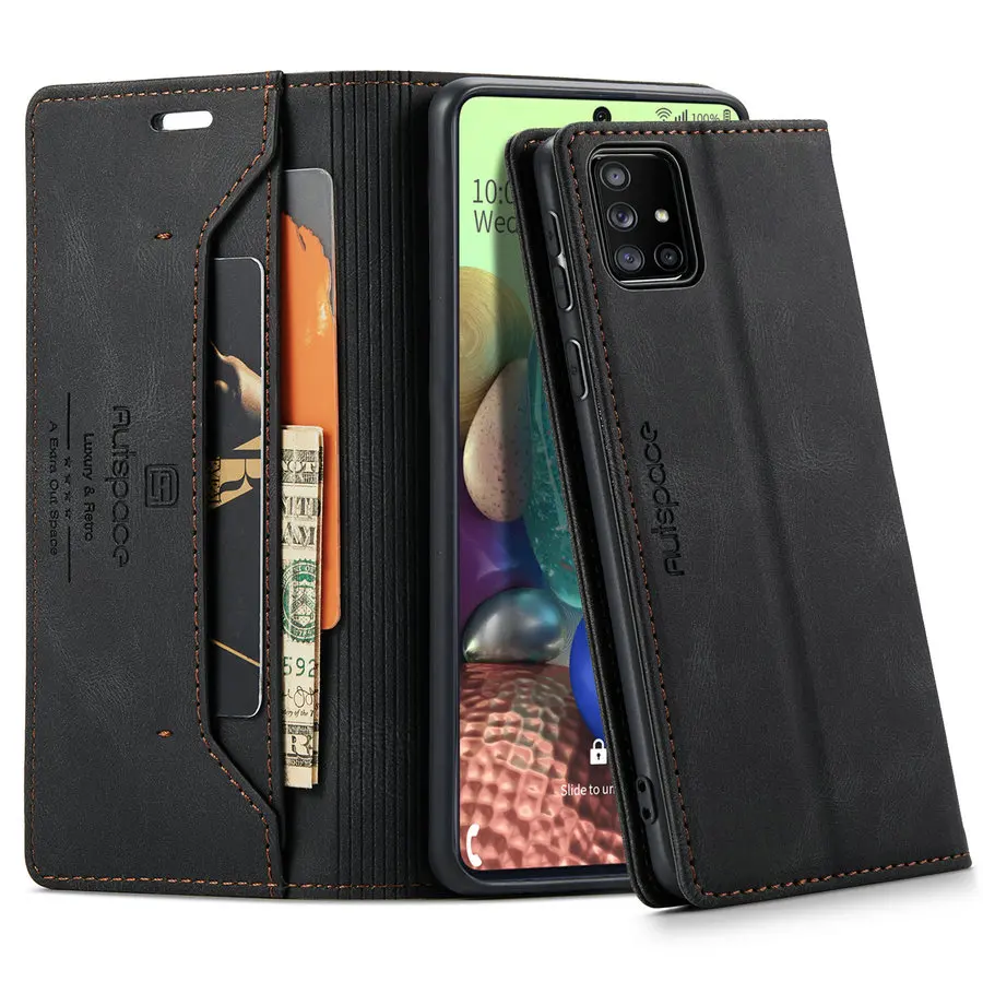

New Arrivals A71 Phone Case Magnetic Wallet Book Design for Samsung Galaxy A71 Case Kickstand Vegan Mobile Phone Case A71 Cover, Black, brown, blue, red