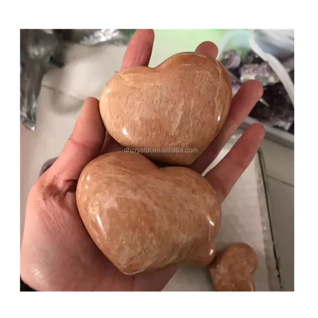 

Wholesale natural quartz 40-80mm crystals healing stones orange moonstone heart