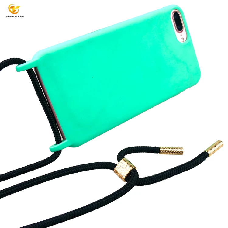 

New Design Necklace For iPhone 8 Plus Silicone Phone Case With Strap, Green,blue, yellow