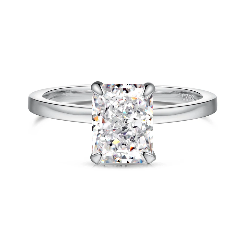Dylam Luxury Classic 925 Sterling Silver Rhodium 18K Gold Plated Solitaire 8A Crushed Iced Out Cut Wedding Engagement Rings