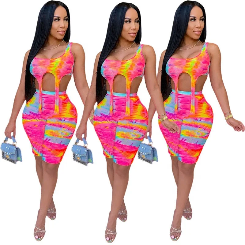 

Summer Sexy Tie Dye Two Piece Outfit Women Clothes Club Matching Sets