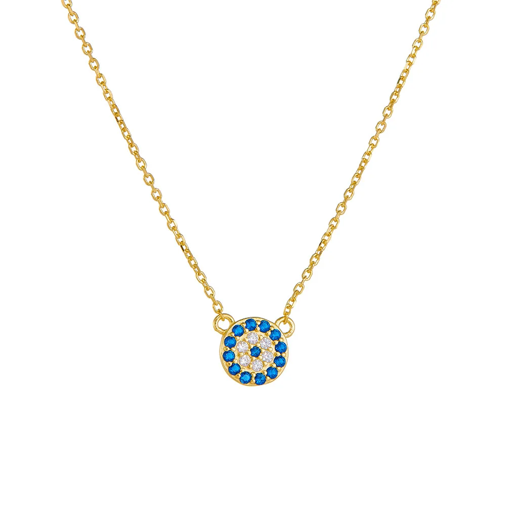 Fashion 925 Silver Jewelry Wholesale Sterling Silver Necklaces Round Devil Eye Blue Eye Zircon Gold Plated Necklaces Women