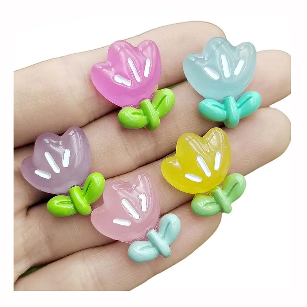 

Luminous Flower Resin Cabochon 18*22mm Tulip Flowers Glow in the Dark Party Ornament Kids Toys fit Jewelry Craft