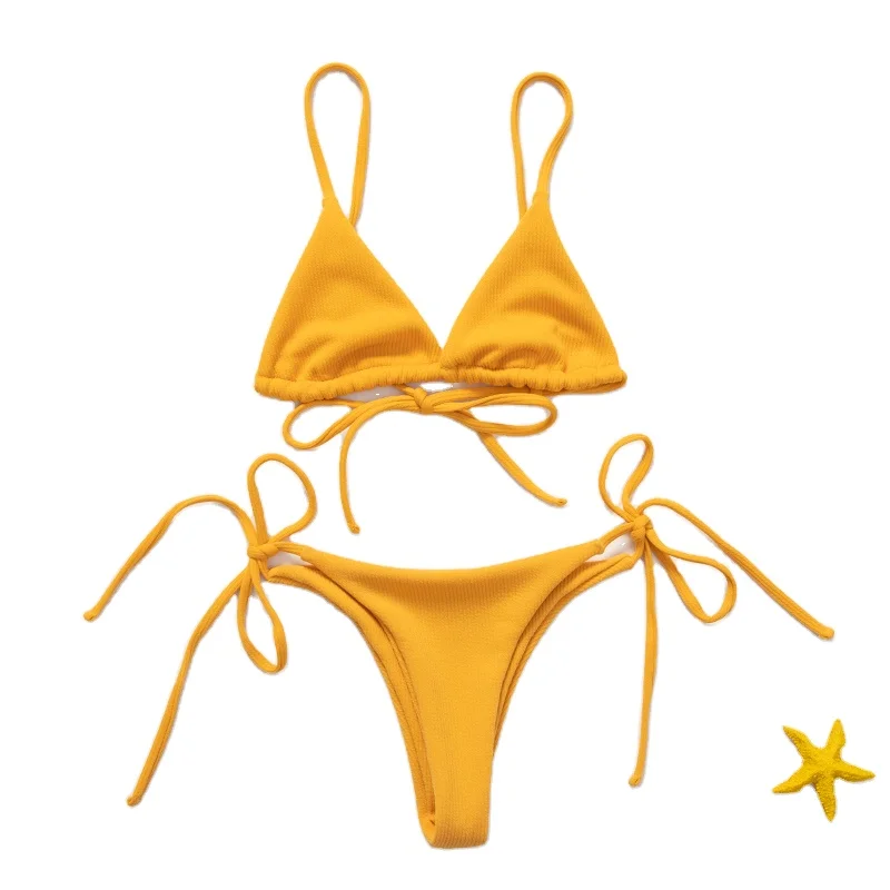

2020 new European style fashion sexy multicolor split thong bikini swimsuit