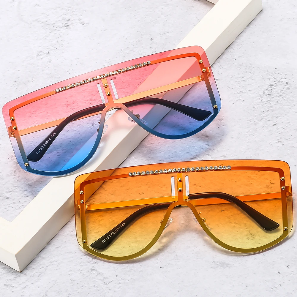 

NWOGLSS 120 Fashion One Lens Diamond Oversized Sunglasses Women