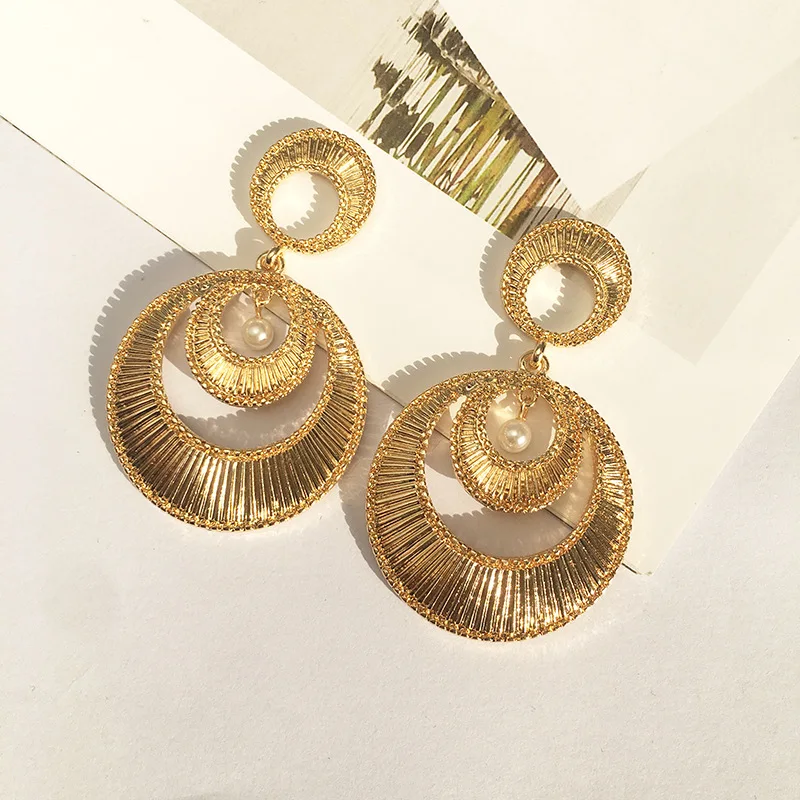 

Creative Unique Real Gold Plating Large Circle Drop Earrings Hollow Big Hoop Dangle Earrings