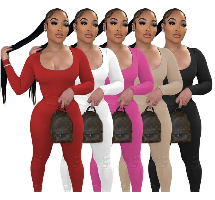 

2021 fashion Ladies Matching Outfits Long Sleeve Clothing Fall Women Two Piece Pants Set, Picture shown