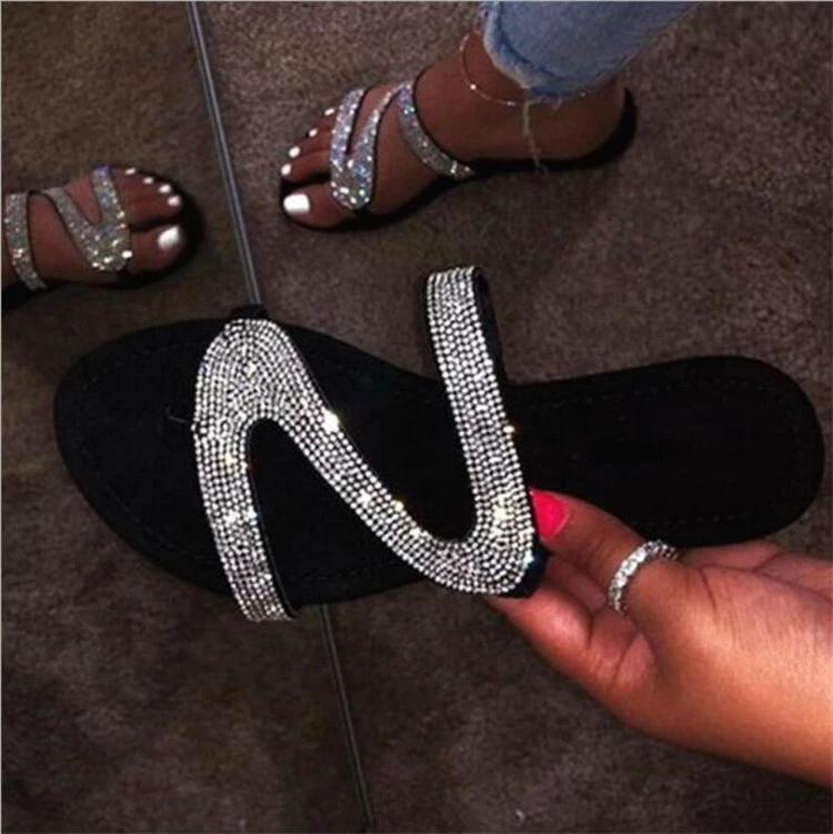

Custom Logo Ladies Cute Bling Rhinestone Sandals Glitter Slides Summer Women's Slippers, As pictures or customized colors