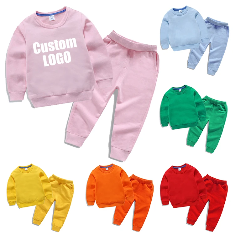 

Spring Girls Clothing Boys Sweatsuit Solid Color Tracksuit Kids Clothing Set Long Sleeve Outfit Two Piece Pants Sets, Customized color