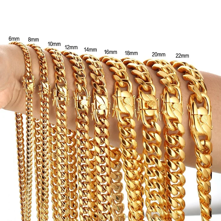 

Non tarnish jewelry 14K 18K Gold Plated Stainless steel Iced Out Chain Miami Cuban Necklaces