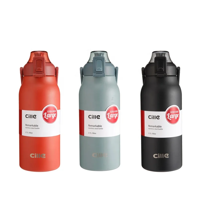 

Cille 1000ml vacuum flask with handle 40oz stainless steel water bottle large capacity outdoor travel mug, Customized color