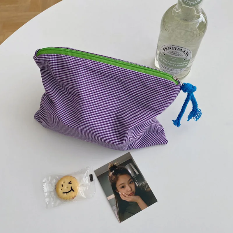 

Cute Simple Style Purple White Travel Portable Large Capacity Cotton Cosmetic Storage Bag