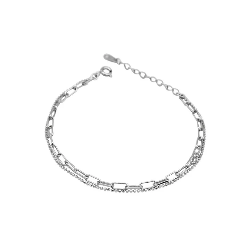 

Fashion Korean Jewelry 925 Sterling Silver Double Layers Bead Link Chain Bracelet Chic Jewelry Pulsera Bracelet Women
