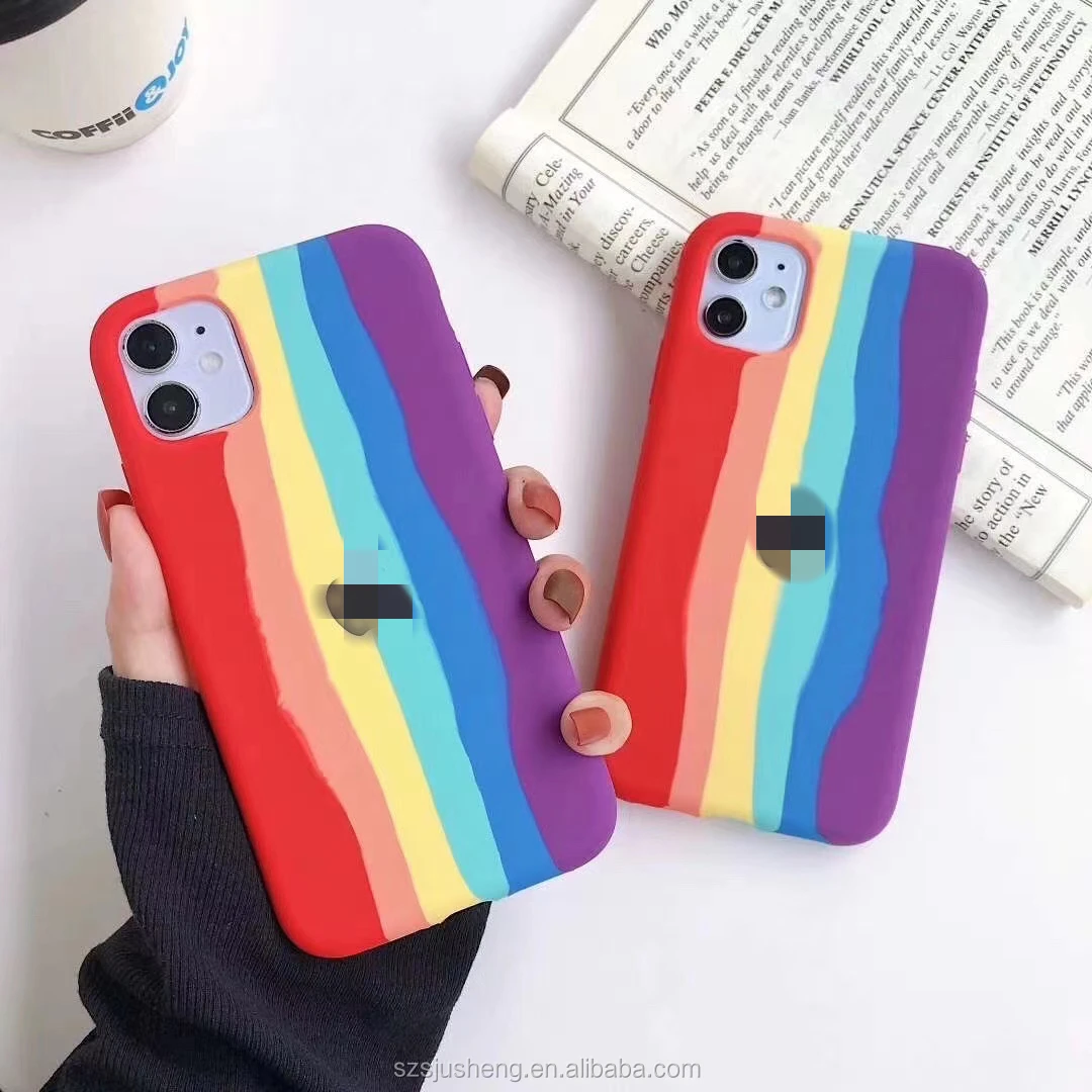 

2020 hot rainbow liquid silicone protective shell soft case for iPhone11Promax/12/xsmax, Rainbow color