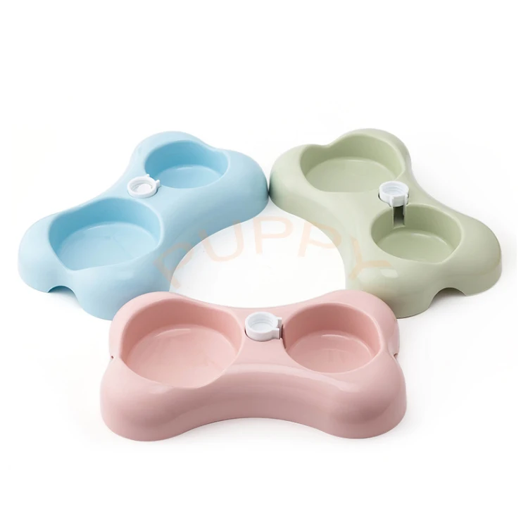

Plastic PP Dog Bone pet double dog bowl water and feeder dog bowl, Blue, pink, green