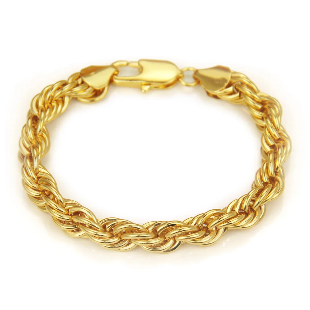 

10mm Hip Hops Chunky Twisted Rope Chain Bracelet 18K Gold Plated Stainless Steel Twist Chain Bracelet