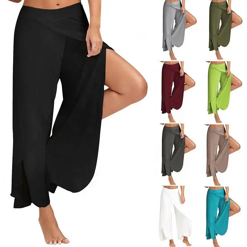 

New Fashion Women Loose Solid Color Sport Leggings Fitness Yoga Long Pants Wide Leg Pants Many Colors