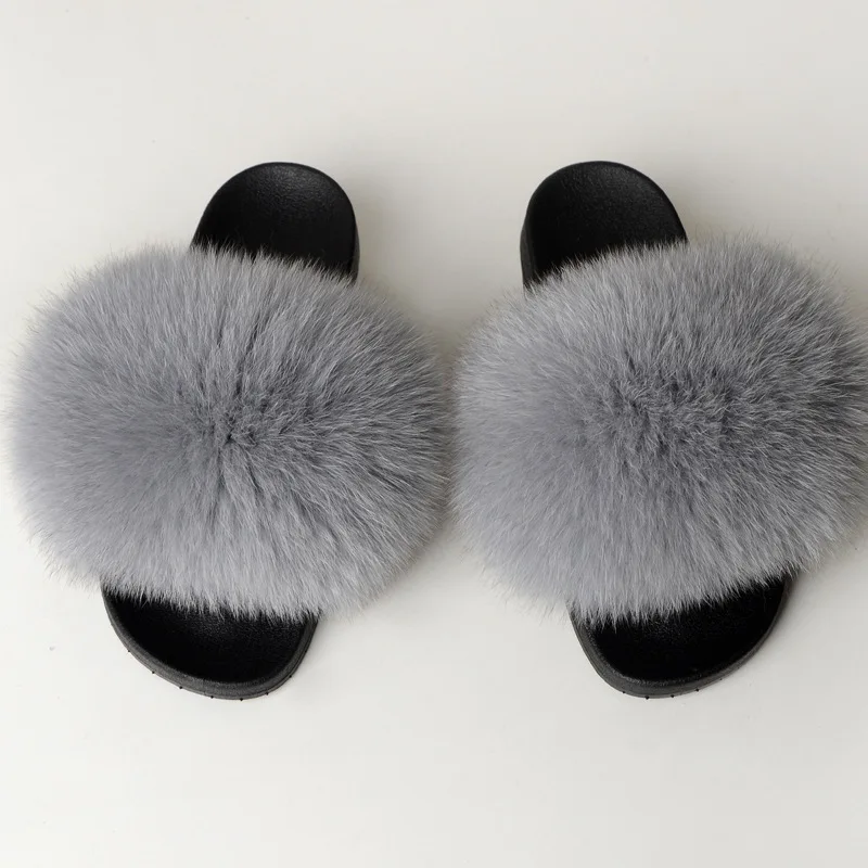 

2021 elegant fur slides for women fox fur slides for women fashion infant fur slides, Customized color