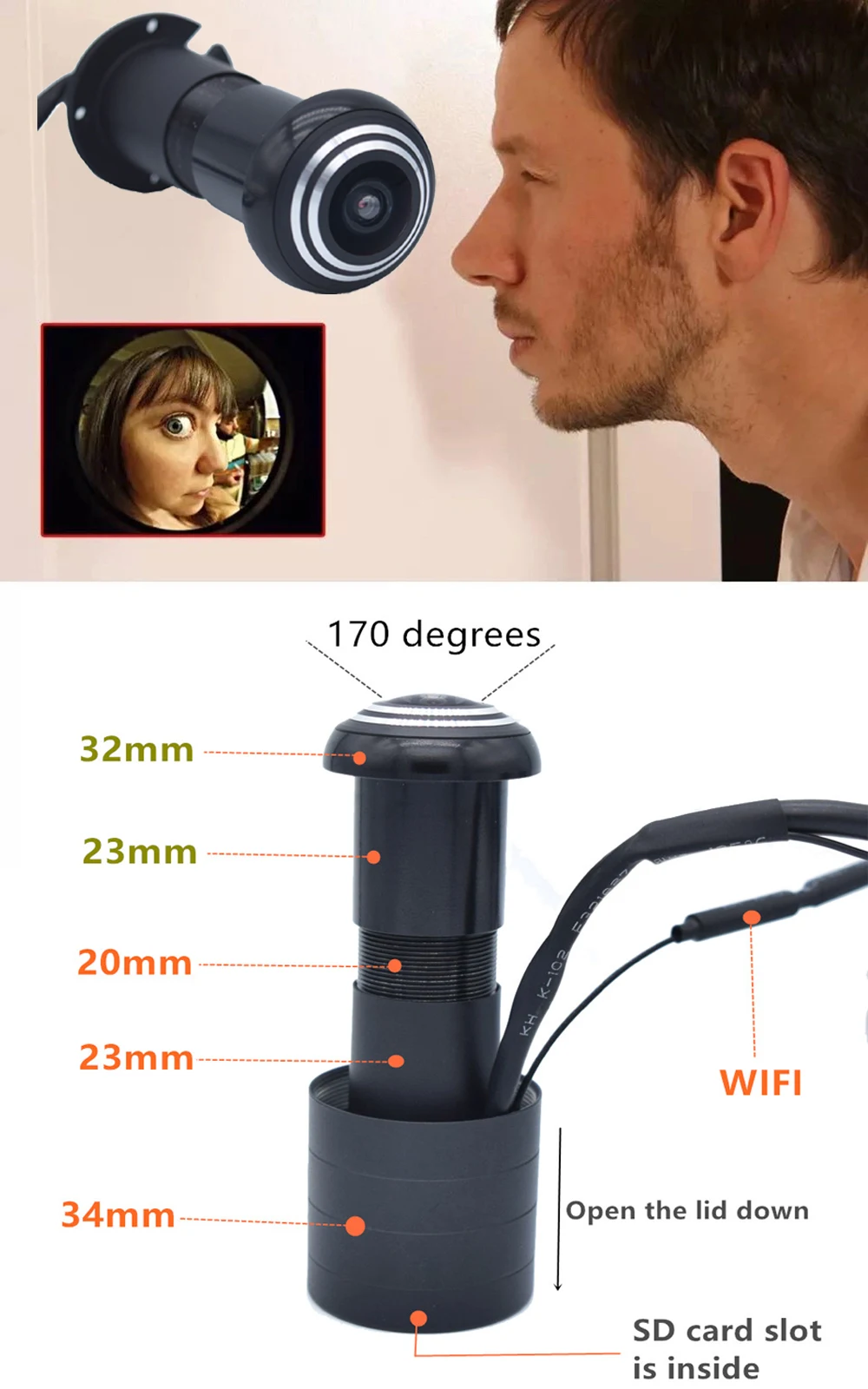 Wireless 1080p Mini Wifi Door Eye Hole Ip Camera Wide Angle Fisheye