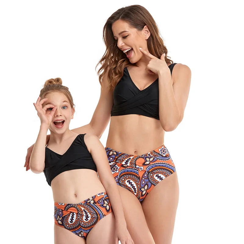 

Aipa Fashion Printed Parent-child Swimsuit High Waist Sling Baby Girl Split Swimwear Children