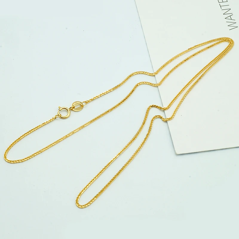

18K Solid Yellow Gold Factory Wholesale 1.1mm Square Wheat Chain 18inch AU750 Fashion Long Chain Design for Women
