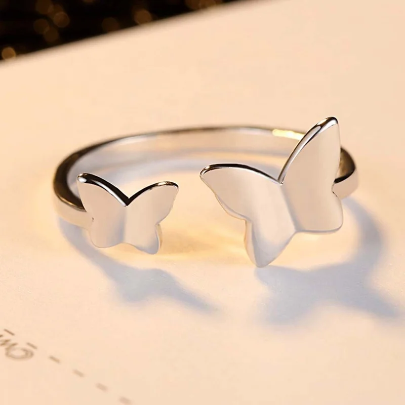 

Silver simple personalized butterfly shaped open women finger ring R85