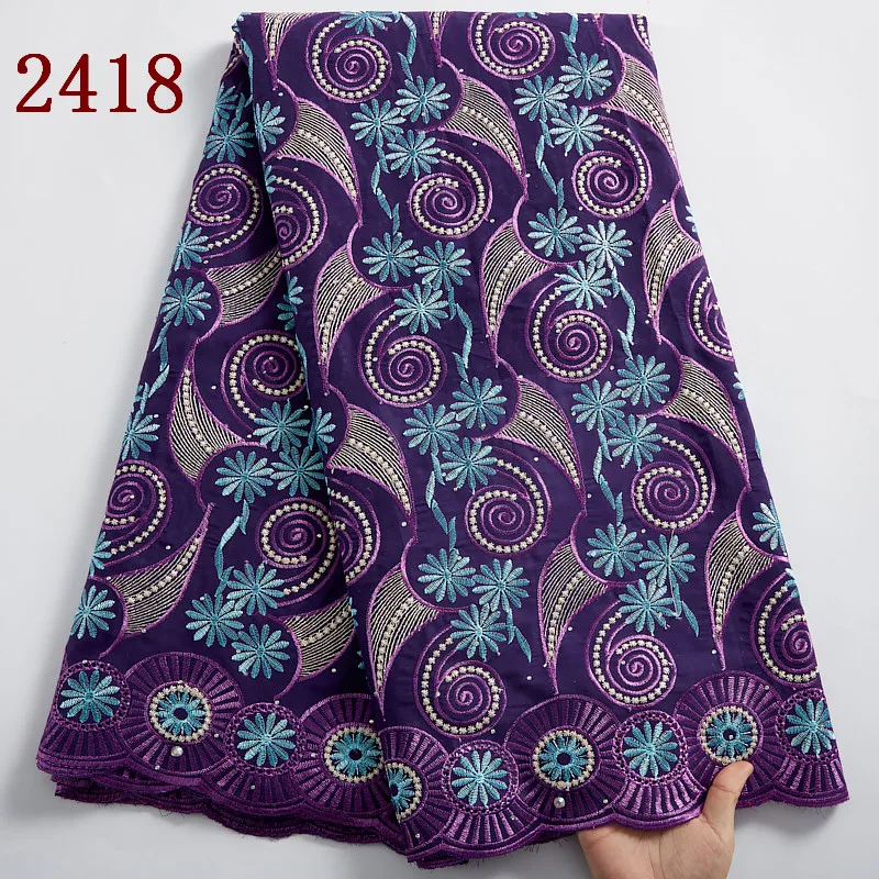 

2418 Free Shipping African Embroidery Swiss Voile Lace Fabric Nigerian Purple Cotton Lace Fabric For Dress, Cupion