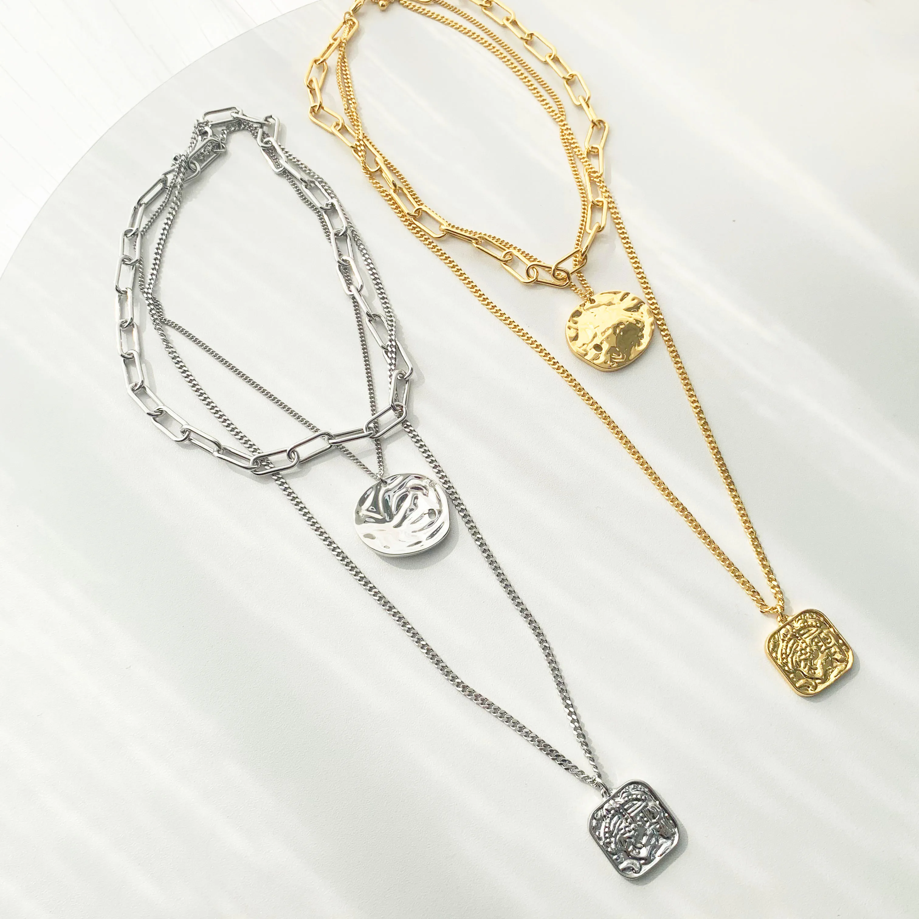 

Eico 2021 New Fashion Women Flap Double Like Gold Chain Chain Necklace Multilayer gold thin chains Necklace, Gold color