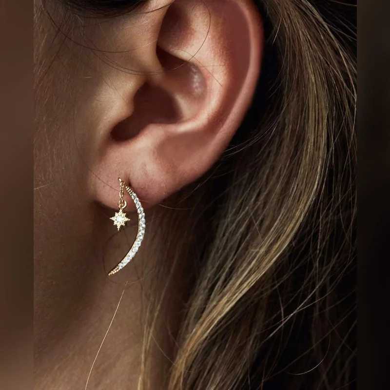 

CAOSHI Moon Star Earrings Rose Gold Plated Zircon Ear Rings Korean Earrings Women