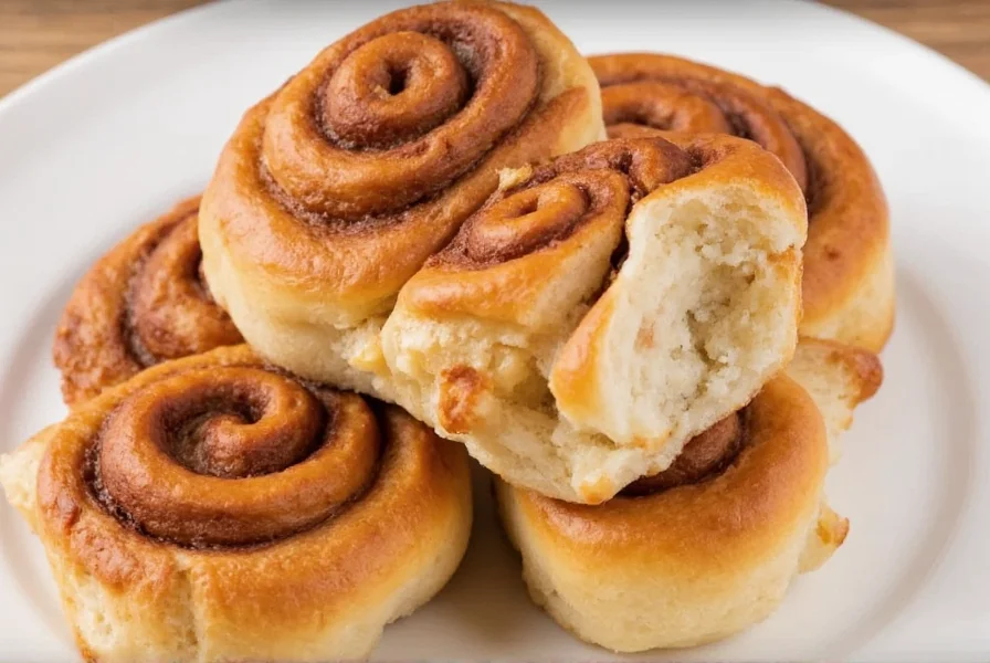 Freshly baked cinnamon rolls with proper storage containers showing room temperature and freezer storage methods