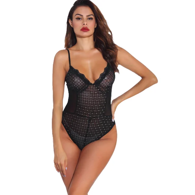 

Elegant mesh hollow out sexy lingerie underwear jumpsuit for woman