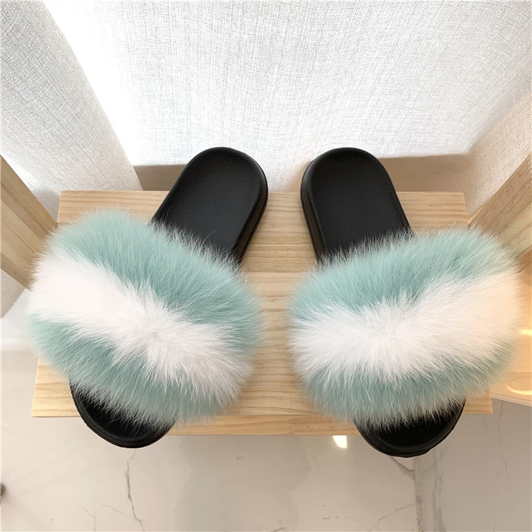 

Factory wholesale genuine fashion fox fur Slide Slippers women real fur slides, Customized color