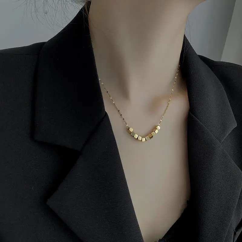 

Real 18K Stainless Steel Choker Necklace Minimalist Ins Small Cube Square Necklace for Women Girls