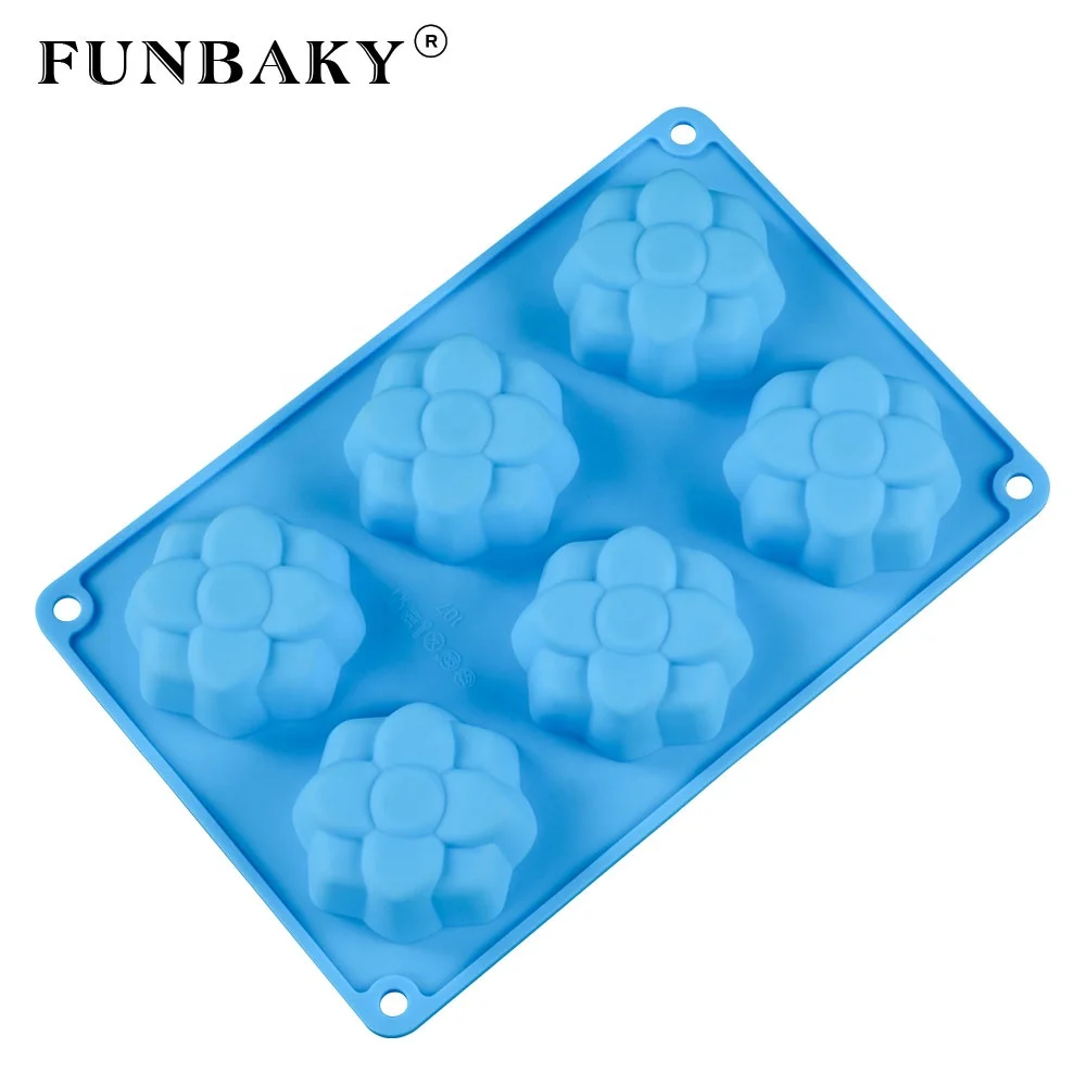 

FUNBAKY JSC107 Eco - friendly reusable 6 cavity cake decorating tools flower shape cake mold scented silicone mold homemade, Customized color