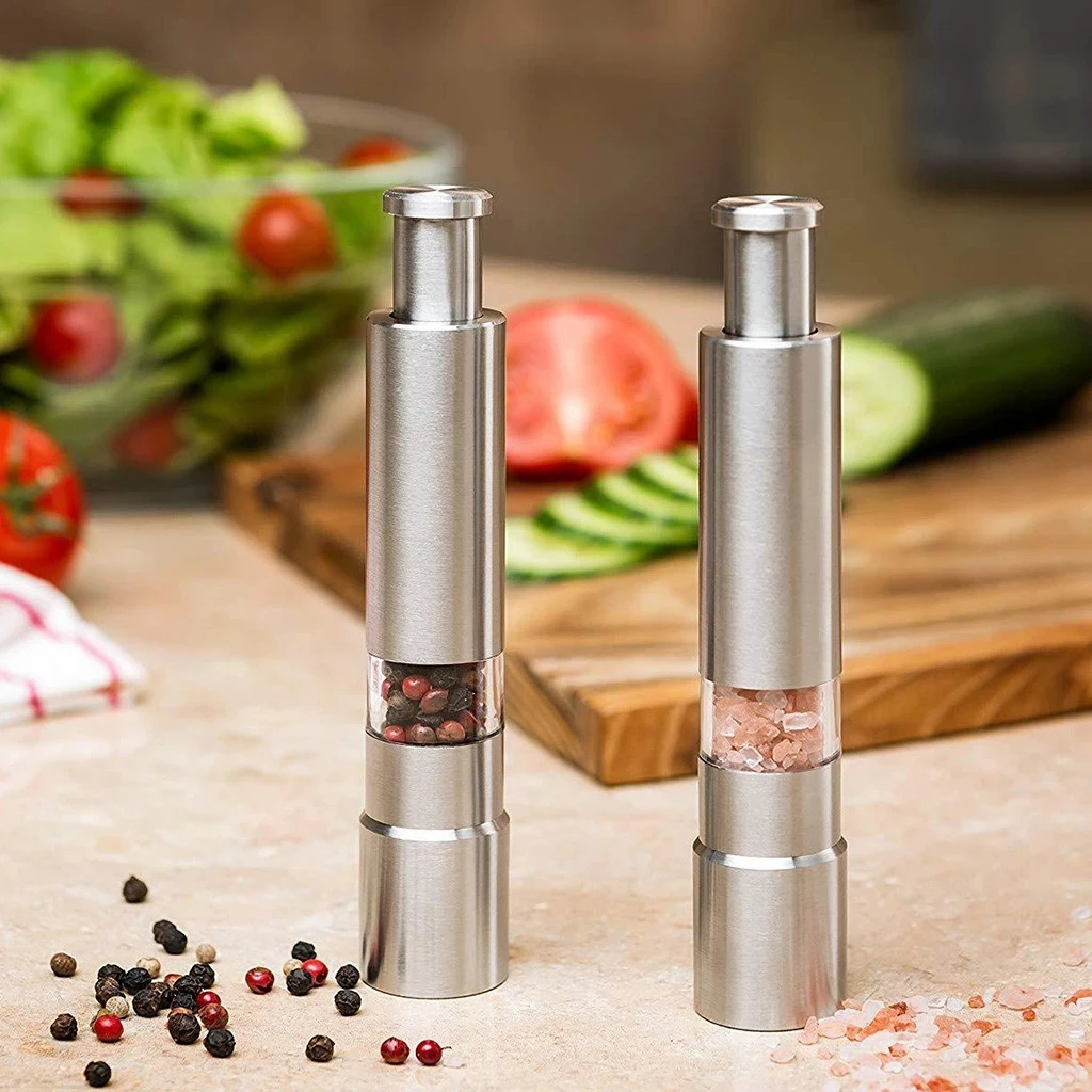 

Hot Sale Manual Stainless Steel Thumb Push Salt Pepper Spice Sauce Grinder Mill Muller Stick Kitchen Tools Accessories