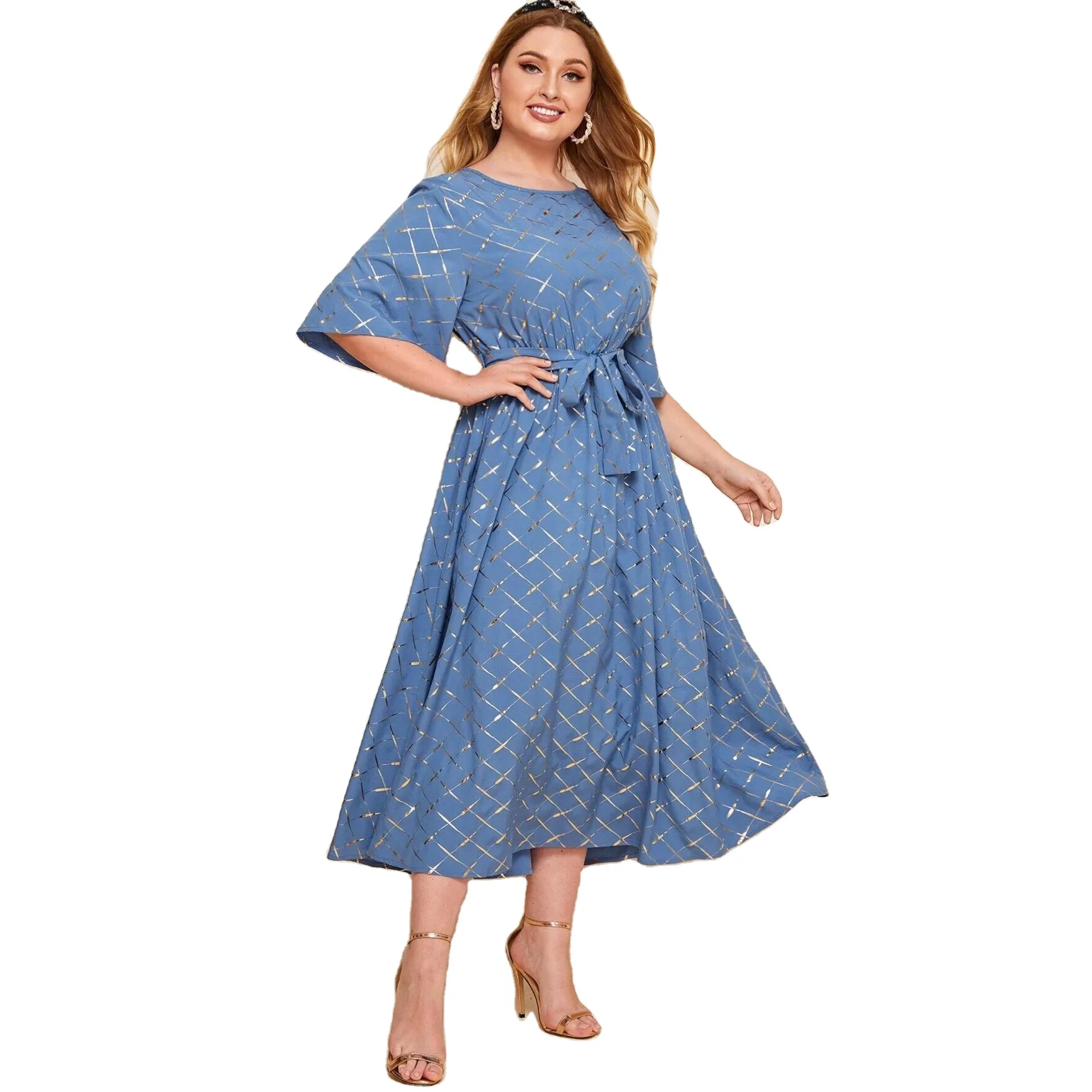 

Casual Women 2021 4xl 5xl 6xl 7xl For Summer New Hot Style Women's Fat Spring And Stamping Print Long Skirt Plus Size Dress, Blue